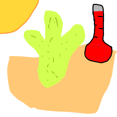 a sunny desert with a cactus, showing an almost full thermometer.